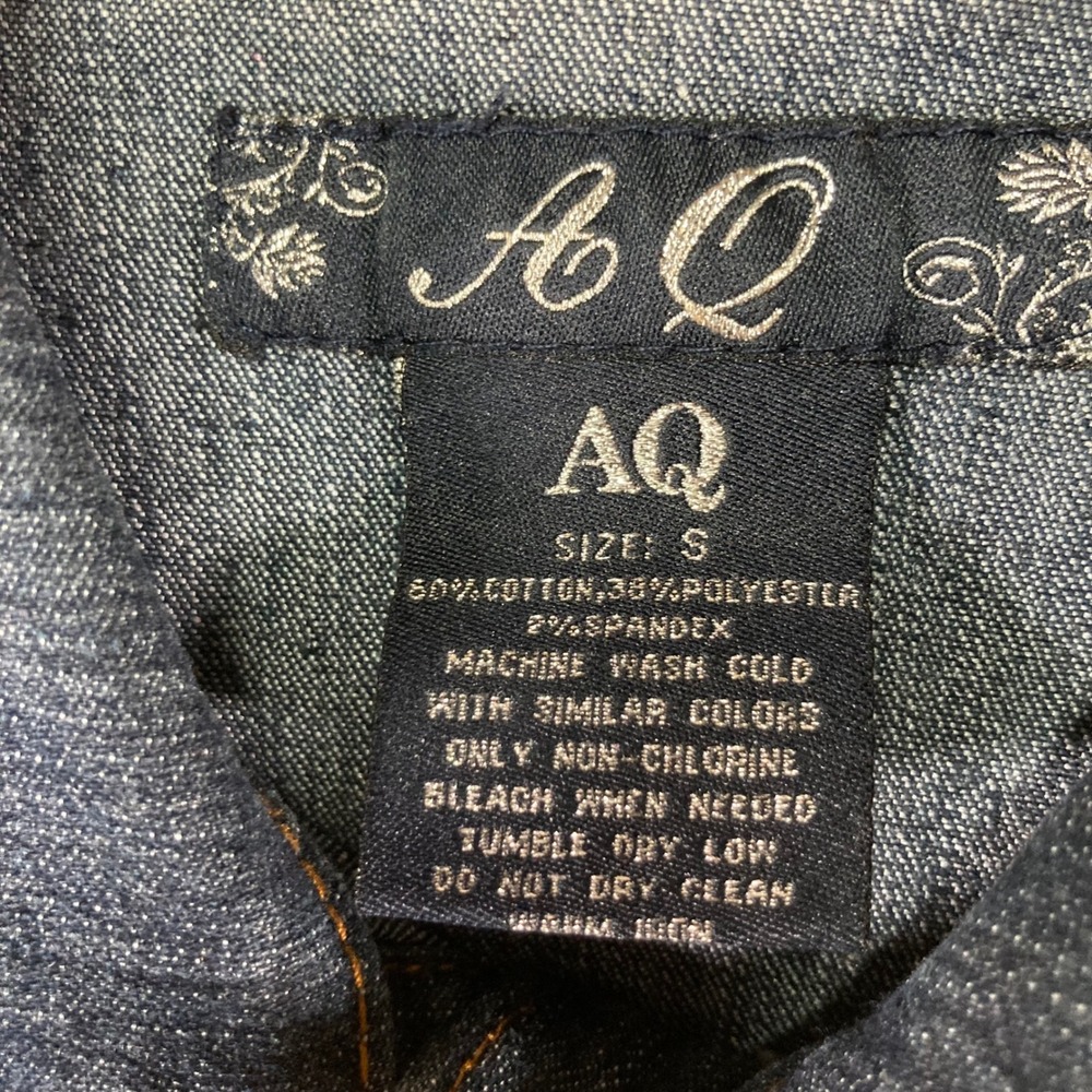AQ Womens Denim Jacket Small Blue Rhinestone Button Jean Coat Cropped S - Picture 4 of 12